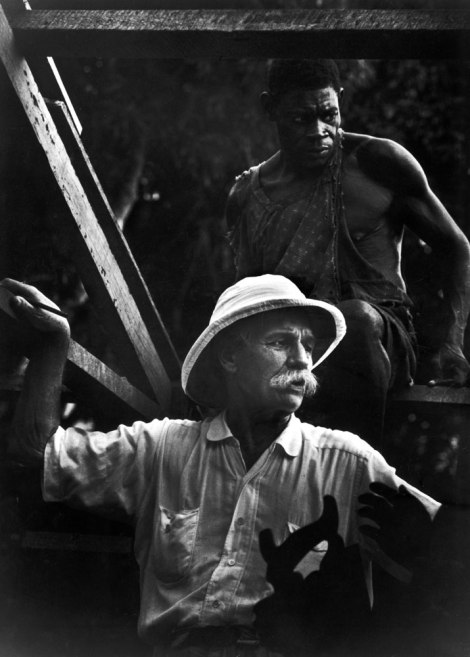 Albert Schweitzer supervises the building of a hospital in Gabon, West Africa, 1954